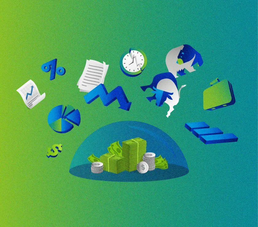 Money platter with assorted icons